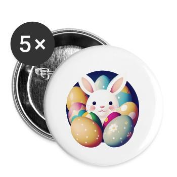 Easter bunny with Easter eggs - Buttons large 2.2''/56 mm (5-pack) - white - Front