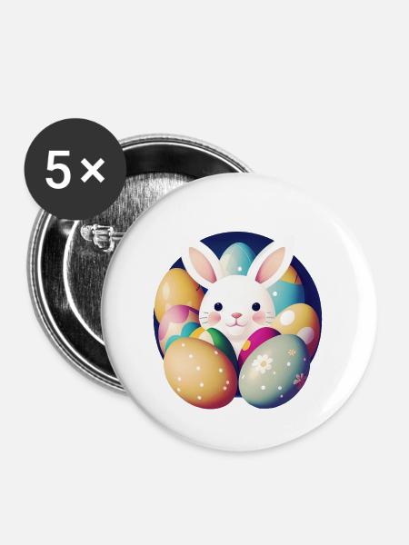 Osterhase mit Ostereiern - Buttons groß 56 mm (5er Pack) - Weiß