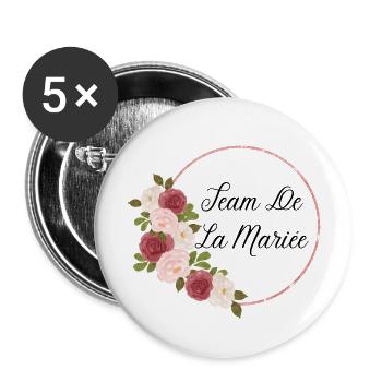 Team de la mariée floral - Lot de 5 grands badges (56 mm) - blanc - Devant