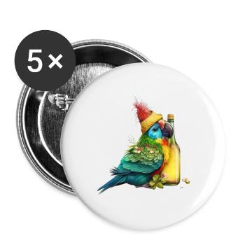 Parrot cuddles with beer - Buttons large 2.2''/56 mm (5-pack) - white - Front