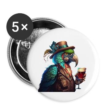 Cool parrot withhat and beer - Buttons large 2.2''/56 mm (5-pack) - white - Front