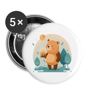 sweet happy bear with beer - Buttons large 2.2''/56 mm (5-pack) - white - Front
