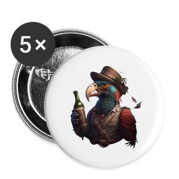 Perroquet avec flash de bière et chapeau. Amusant et cool - Lot de 5 grands badges (56 mm) - blanc - Devant