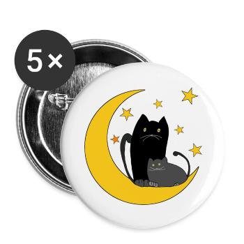 Katzen - Buttons groß 56 mm (5er Pack) - Weiß - Vorne