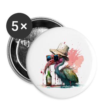 Cool flamingo with sunglasses beer and hat - Buttons large 2.2''/56 mm (5-pack) - white - Front