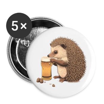 Hérisson mignon avec de la bière - Lot de 5 grands badges (56 mm) - blanc - Devant