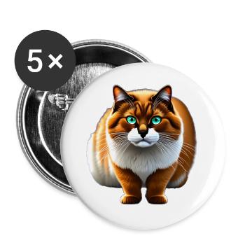 Pelzkatze mit tiefen Augen - Buttons groß 56 mm (5er Pack) - Weiß - Vorne