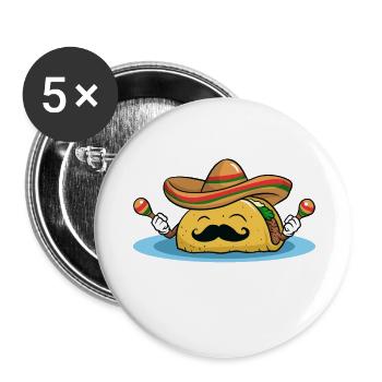 Taco Tortilla Mais Mexiko Essen I Geschenk - Buttons groß 56 mm (5er Pack) - Weiß - Vorne