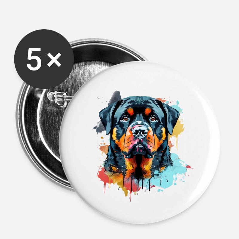 Rottweiler - Buttons groß 56 mm (5er Pack) - Weiß