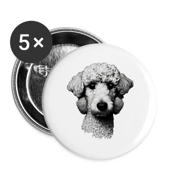 Pudel Design Grafik Druck Motiv - Buttons groß 56 mm (5er Pack) - Weiß - Vorne