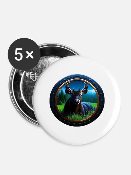 Hirsch im Gras - Buttons groß 56 mm (5er Pack) - Weiß