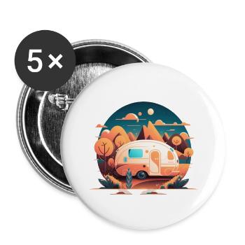 Camping with a caravan in nature - Buttons large 2.2''/56 mm (5-pack) - white - Front