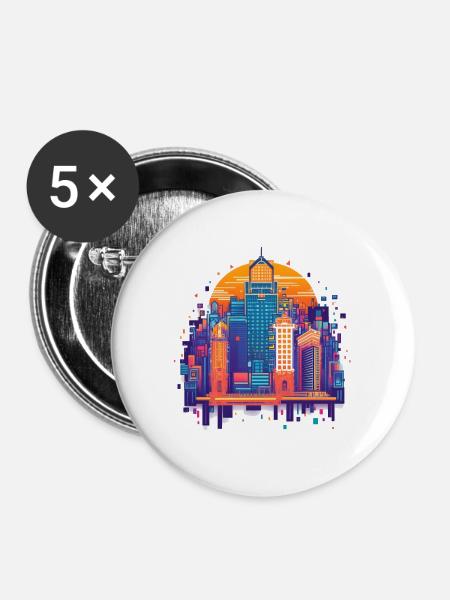 Bunte Stadt - Buttons groß 56 mm (5er Pack) - Weiß