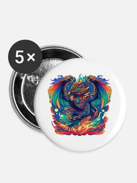 Azteken Vogel - Buttons groß 56 mm (5er Pack) - Weiß