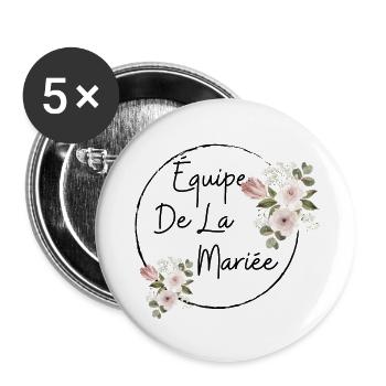 Équipe de la mariée floral - Lot de 5 grands badges (56 mm) - blanc - Devant