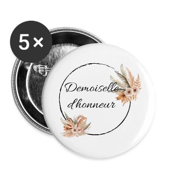 Demoiselle d'honneur - Lot de 5 grands badges (56 mm) - blanc - Devant