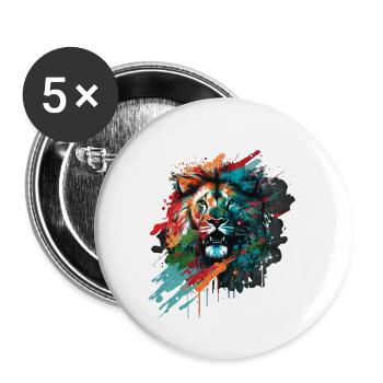 Magnifique tête de lion colorée avec splash - Lot de 5 grands badges (56 mm) - blanc - Devant