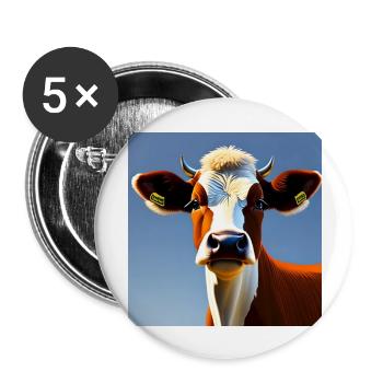 Vache brune et blanche - Lot de 5 grands badges (56 mm) - blanc - Devant