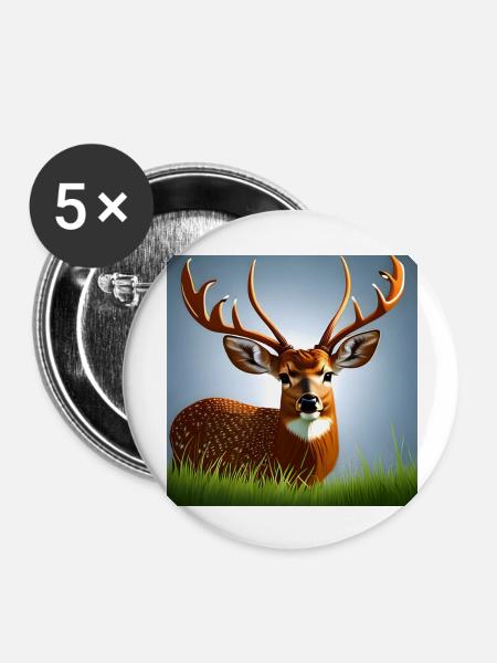 Hirsch im Gras - Buttons groß 56 mm (5er Pack) - Weiß