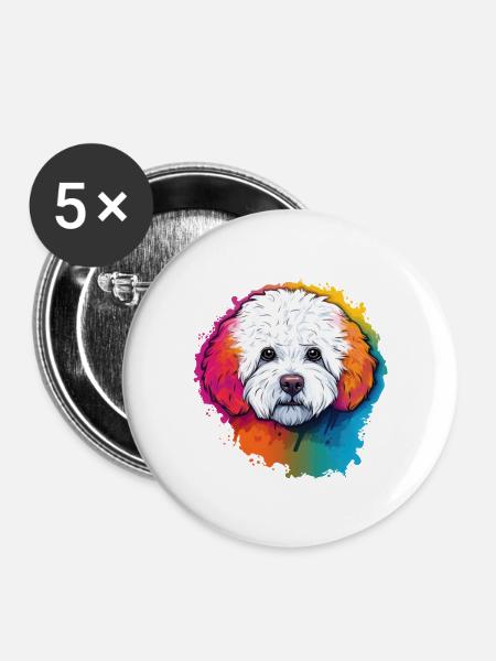 Bichon Frise - Buttons groß 56 mm (5er Pack) - Weiß