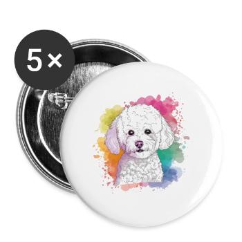Bichon Frise - Lot de 5 grands badges (56 mm) - blanc - Devant