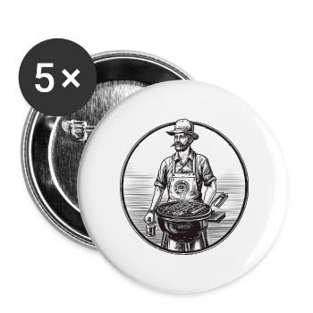 Mann am Grill - Buttons groß 56 mm (5er Pack) - Weiß - Vorne