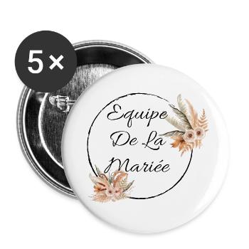 Équipe de la mariée floral - Lot de 5 grands badges (56 mm) - blanc - Devant
