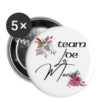 team de la Mariée evjf t-shirt assorti floral - Lot de 5 grands badges (56 mm) - blanc - Devant