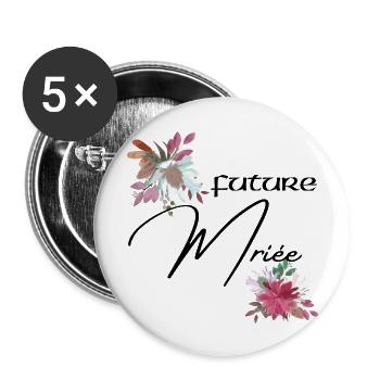 Future mariée floral - Lot de 5 grands badges (56 mm) - blanc - Devant