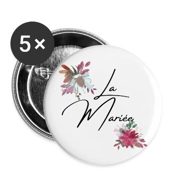 La mariée floral - Lot de 5 grands badges (56 mm) - blanc - Devant