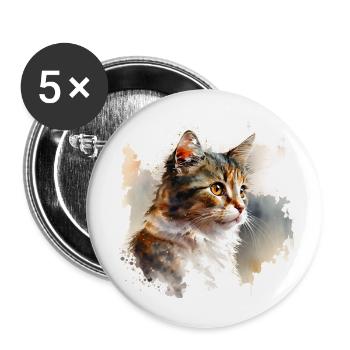 Niedliche Katze Kätzchen Aquarell - Buttons groß 56 mm (5er Pack) - Weiß - Vorne