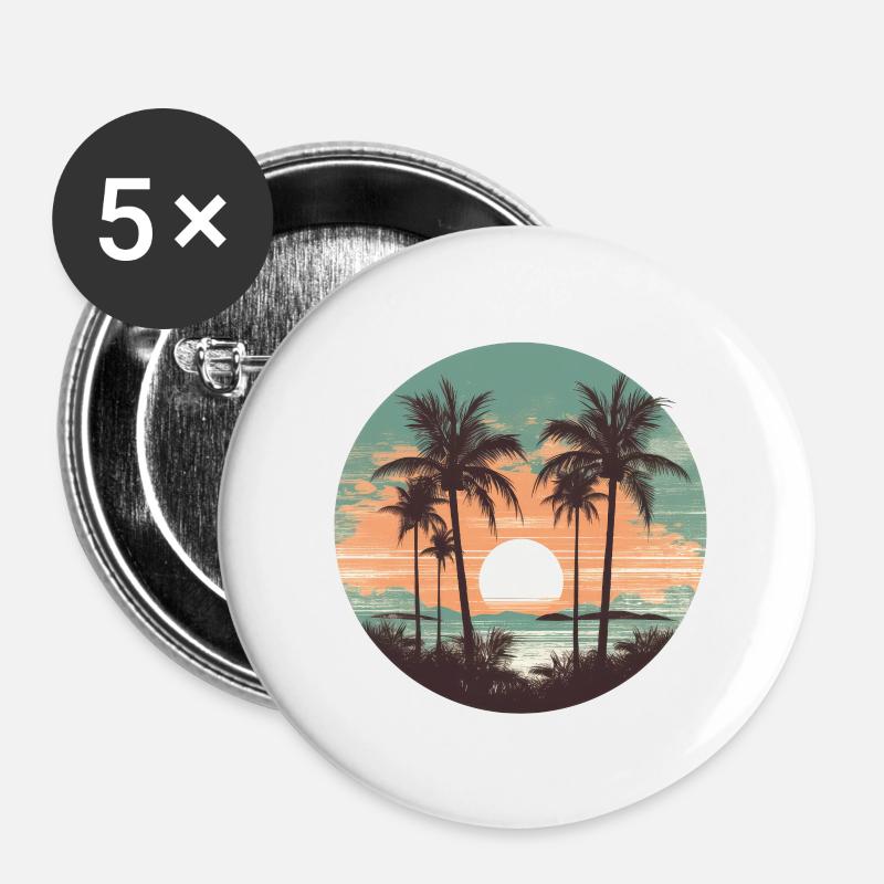 Palm Sun Summer Vintage - Buttons large 2.2''/56 mm (5-pack) - white