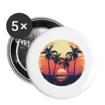 Palmen Sonne Sommer Vintage - Buttons groß 56 mm (5er Pack) - Weiß - Vorne