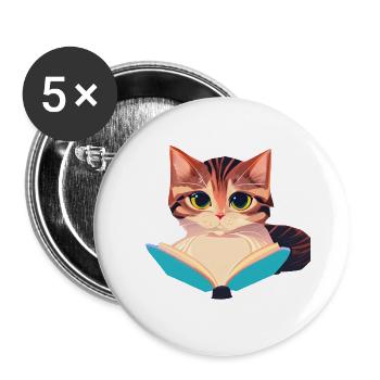 Cat Books Reading Domestic Cat Cat Book Kitten - Buttons large 2.2''/56 mm (5-pack) - white - Front