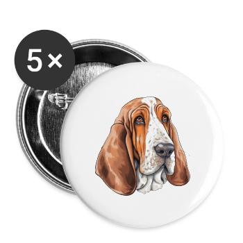 Basset Hound - Buttons large 2.2''/56 mm (5-pack) - white - Front