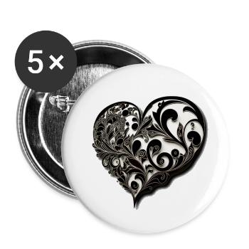 Tattooed heart - Buttons large 2.2''/56 mm (5-pack) - white - Front