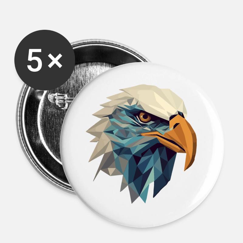 Stylized, geometric eagle - Buttons large 2.2''/56 mm (5-pack) - white