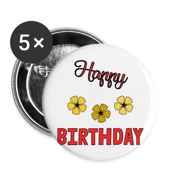GEFELICITEERD. GEFELICITEERD. VERJAARDAG. - Buttons groot 56 mm (5-pack) - wit - Voor