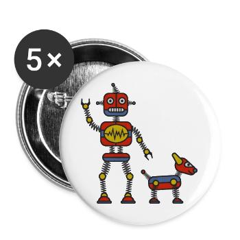 Roboter - Buttons groß 56 mm (5er Pack) - Weiß - Vorne