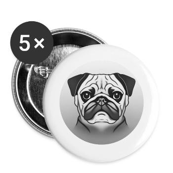 Mops im Kreis, Design Grafik Druck Motiv - Buttons groß 56 mm (5er Pack) - Weiß - Vorne
