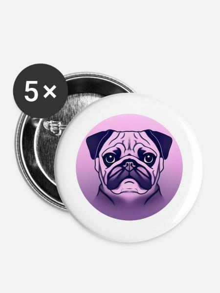 farbiger Mops im Kreis - Buttons groß 56 mm (5er Pack) - Weiß
