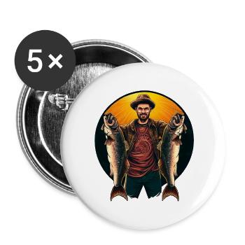 COOLES TSHIRT. FISCHER. ZEIGEN SIE IHRE LEIDENSCHAFT FÜR DAS ANGELN - Buttons groß 56 mm (5er Pack) - Weiß - Vorne