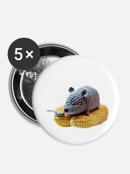 Maus auf Mais - Buttons groß 56 mm (5er Pack) - Weiß