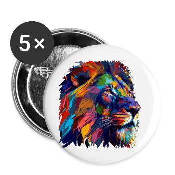 Lion Head Oil Painting Gift - Buttons large 2.2''/56 mm (5-pack) - white - Front