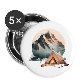 Zelt in den Bergen mit Lagerfeuer - Buttons groß 56 mm (5er Pack) - Weiß - Vorne