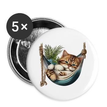 Chat dans un Hammock - Lot de 5 grands badges (56 mm) - blanc - Devant