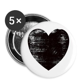 Schwarzes Herz - Buttons groß 56 mm (5er Pack) - Weiß - Vorne