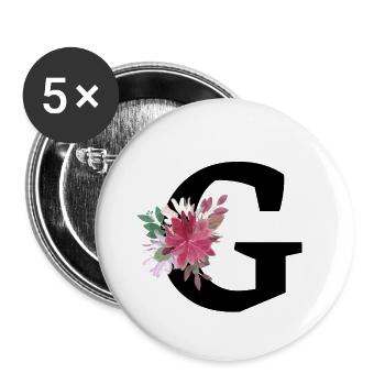 Buchstabe g blumig - Buttons groß 56 mm (5er Pack) - Weiß - Vorne