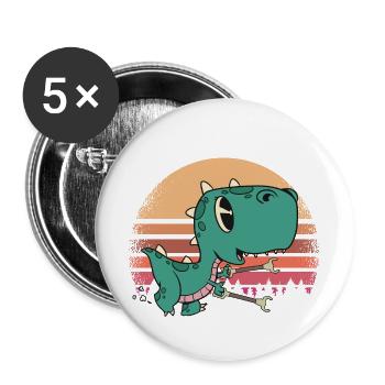 Now I'm Unstoppable - Lustiger T-Rex-Dinosaurier - Buttons groß 56 mm (5er Pack) - Weiß - Vorne