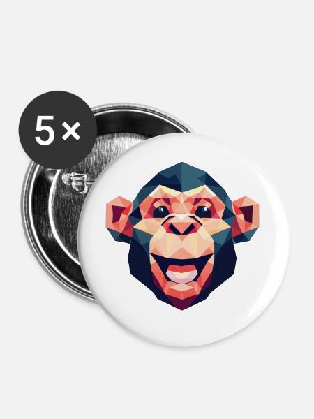 Polygon-Affe - Buttons groß 56 mm (5er Pack) - Weiß